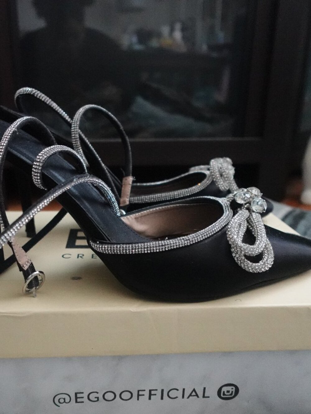Rhinestone Satin Tie Up Heels - Size 10 - MISSING SOME STONES